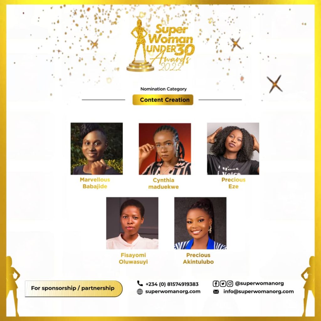 Cynthia Maduekwe, Amah Juilet, Ubani Vivian & Top Ladies nominated for the "BECOME" Superwoman Under 30 Categories 2022 Edition