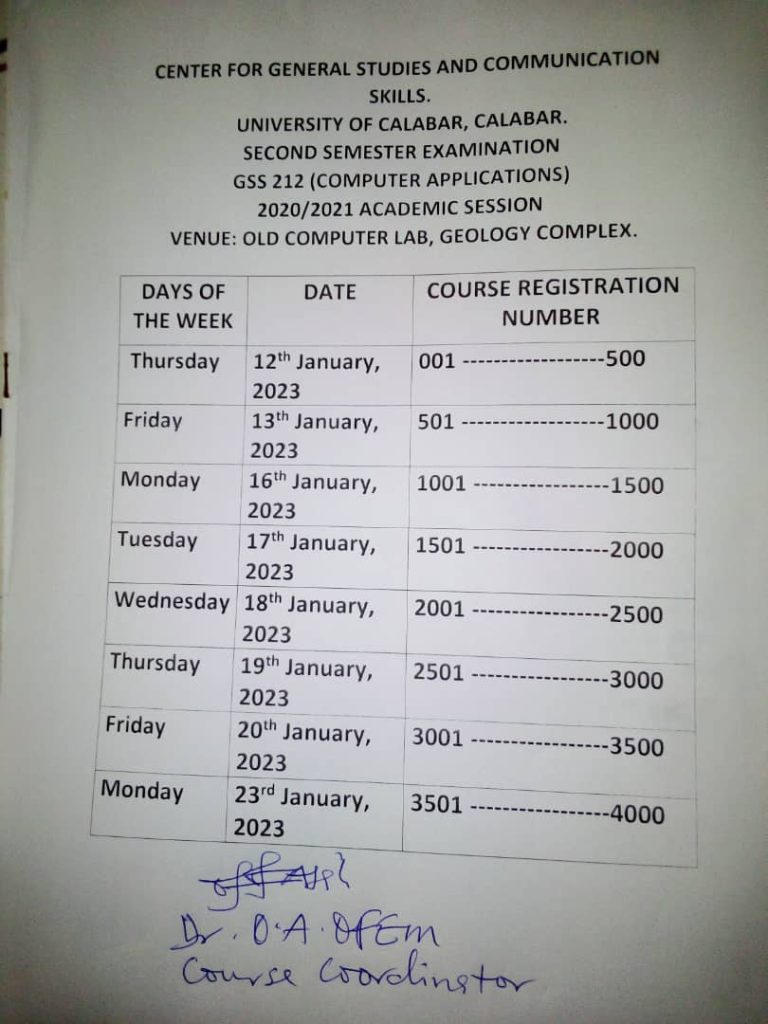 Unical computer registration is ongoing to enable students prepare adequately for their practical examination.