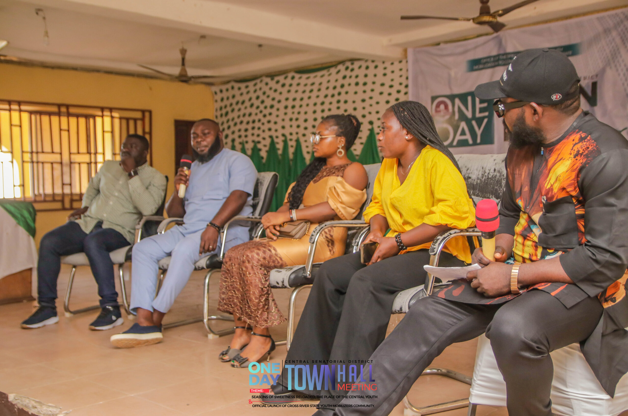 Panelist for the Ikom Town Hall Meeting are Hon. Osim MarkPeace, Comr. Samaroh Irek, Hon. Wofai Otu, and Nandi Angelic at the Ikom Town Hall Meeting organized by Dan Obo