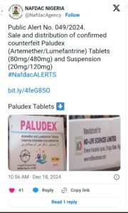 Beware of Counterfeit Paludex Tablets and Suspensions" NAFDAC Warns