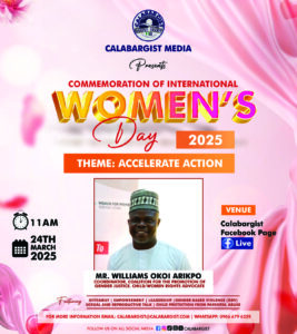 speaker for calabargist international women’s day event Mr Arikpo Williams