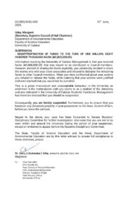 UNICAL suspend Udey Margret, hall 8 chairman 