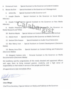 Governor otu media aides 