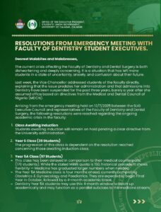 UNICAL SUG President Obo Emmanuel Makes 5 Strategic Demands to Save Dentistry Students Amid Crisis