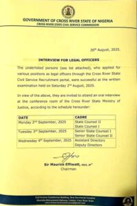 Cross river state ministry of justice employment list 2025 has been released 