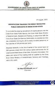 Cross River Civil Service Employment Update!
📢 Governor Otu Releases 2nd Batch of Employment List
Great news for job seekers and families in Cross River State! Governor Bassey Edet Otu has officially released the 2nd batch of successful candidates for the Civil Service Employment initiative.

This is part of the state government’s ongoing commitment to reducing unemployment, empowering citizens, and revitalizing the public sector.

✅ If you applied, now’s the time to check your name!
📍 Stay tuned for official instructions and next steps.

