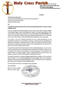 Oden Ewa donate 10 million Naira to Holy Cross Catholic Church