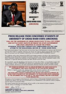 Democracy Day May 28: UNICROSS Concern Students Reminds Gov. Otu Of Ongoing ASUU Strike