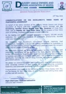Entire Members Of DELVAN Nationwide Send Congratulatory Message To Gov. Otu