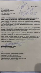 Alphonsus Eba resignation letter 