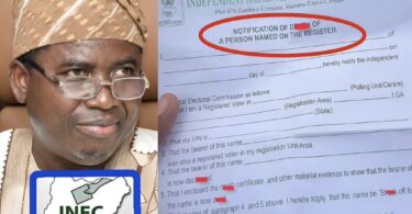 INEC Death Certificate Form