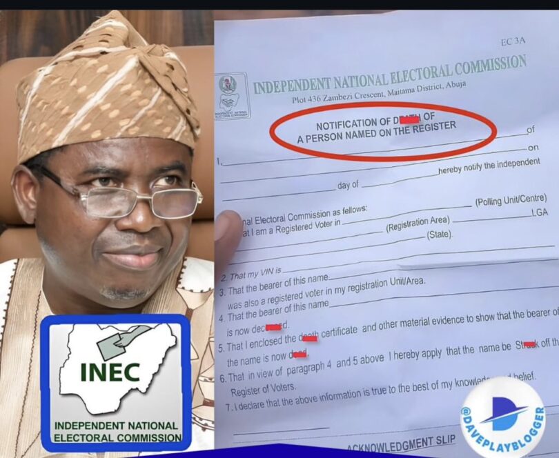 INEC Death Certificate Form