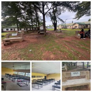 UNICROSS Okuku SUG Vice President Sen. Francis Ukam commissions 15 classroom chairs and six concrete seats to improve students’ comfort.